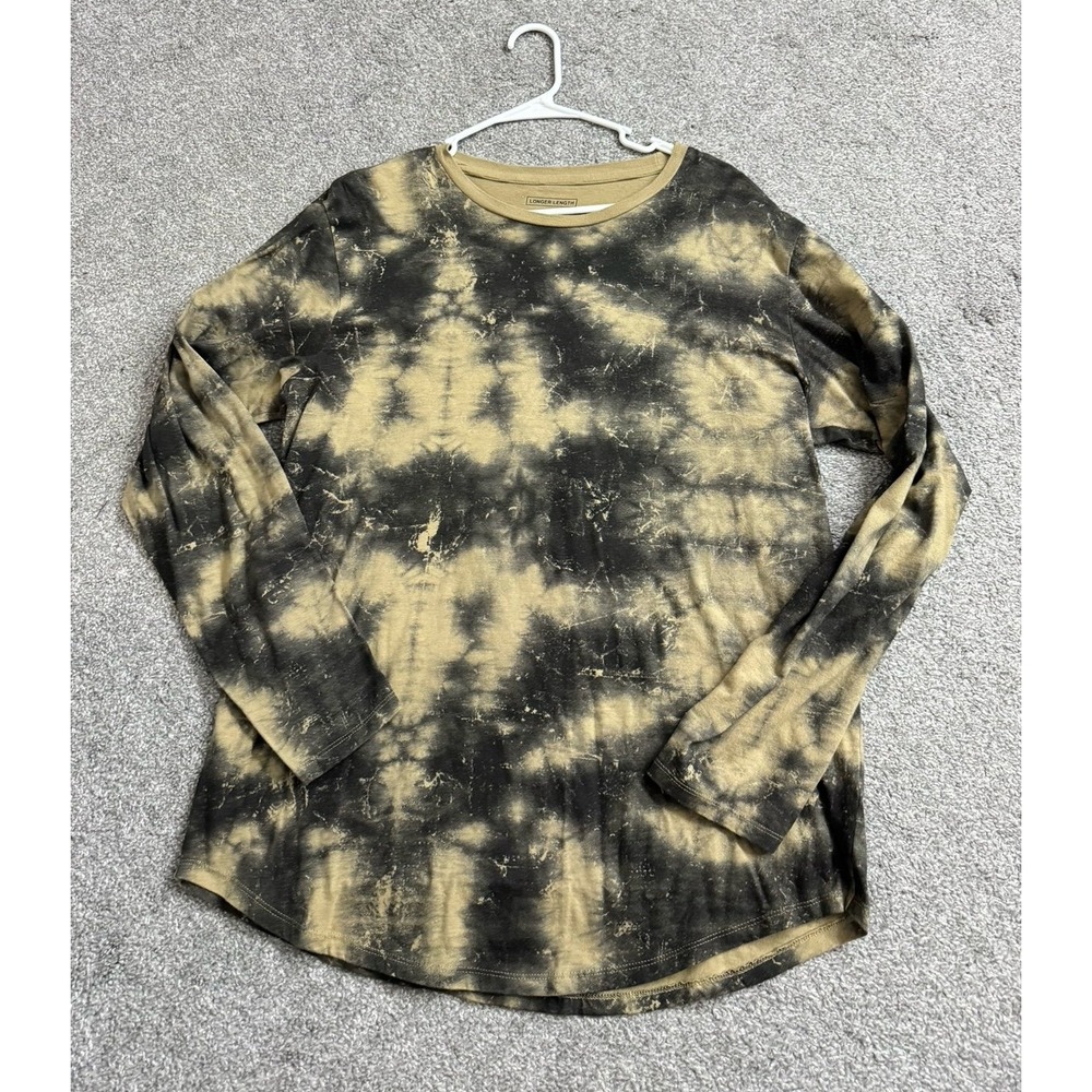 Unbranded Men Long Sleeve Tie Dye Shirt Black Tan Large Longer Length
